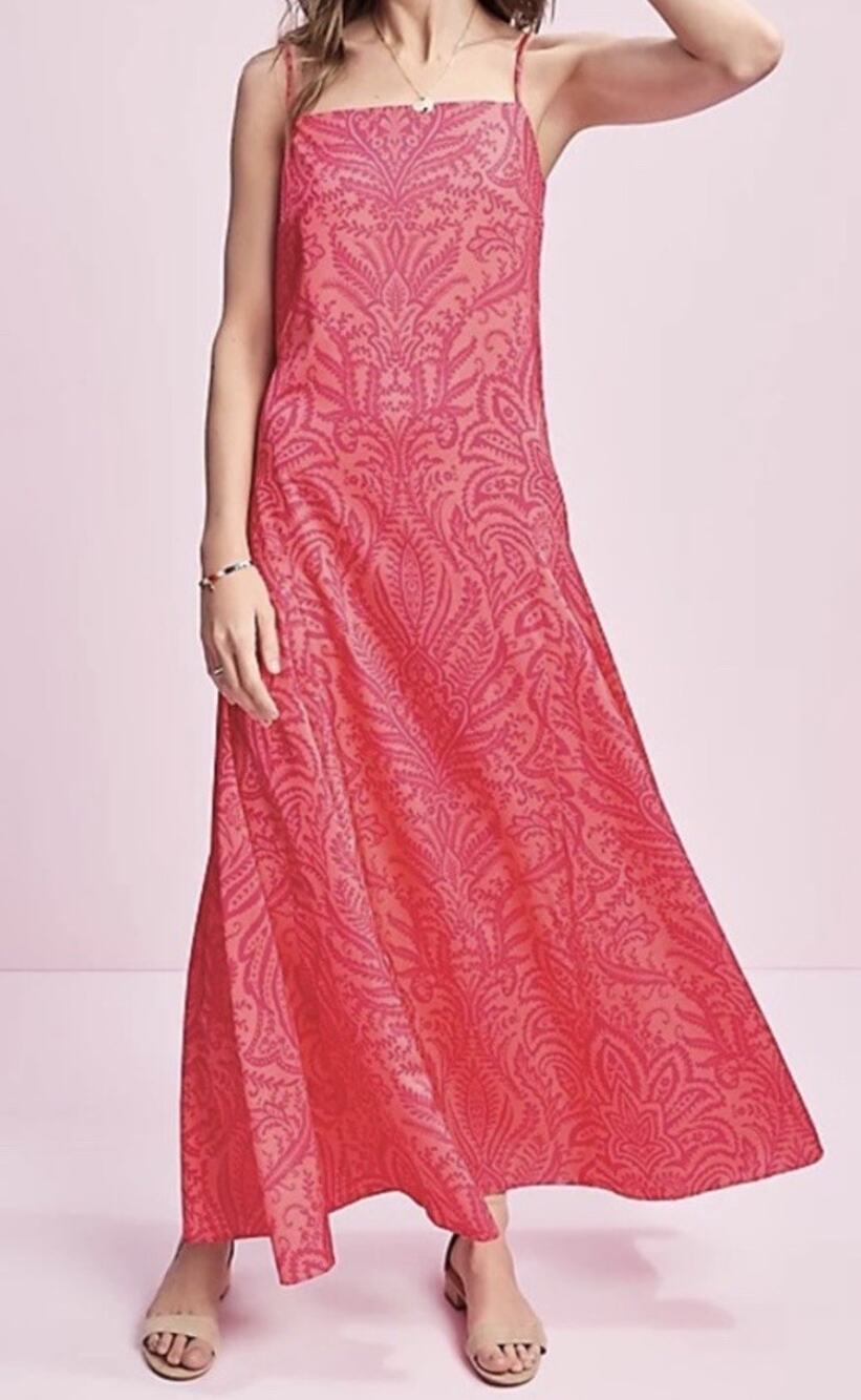 LOFT Dress Size 6 NWT Pink Orange Paisley Strappy Midi Maxi Flowy $110